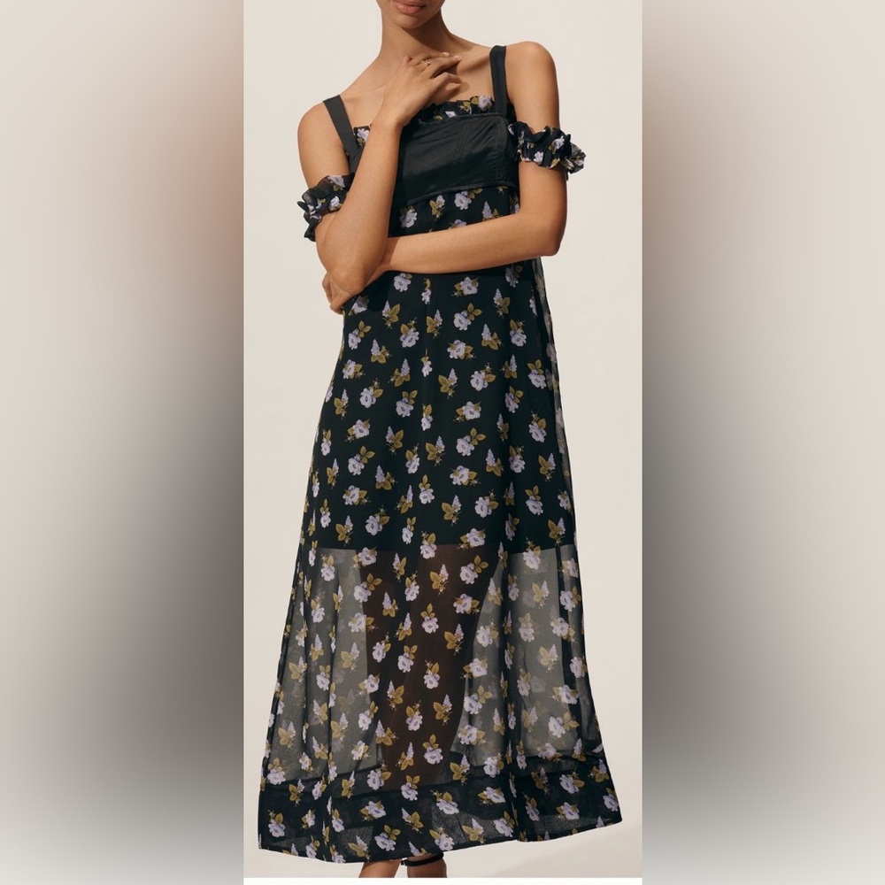 Anthropologie Maeve NWT Sheer Floral Midi Off the Shoulder Dress